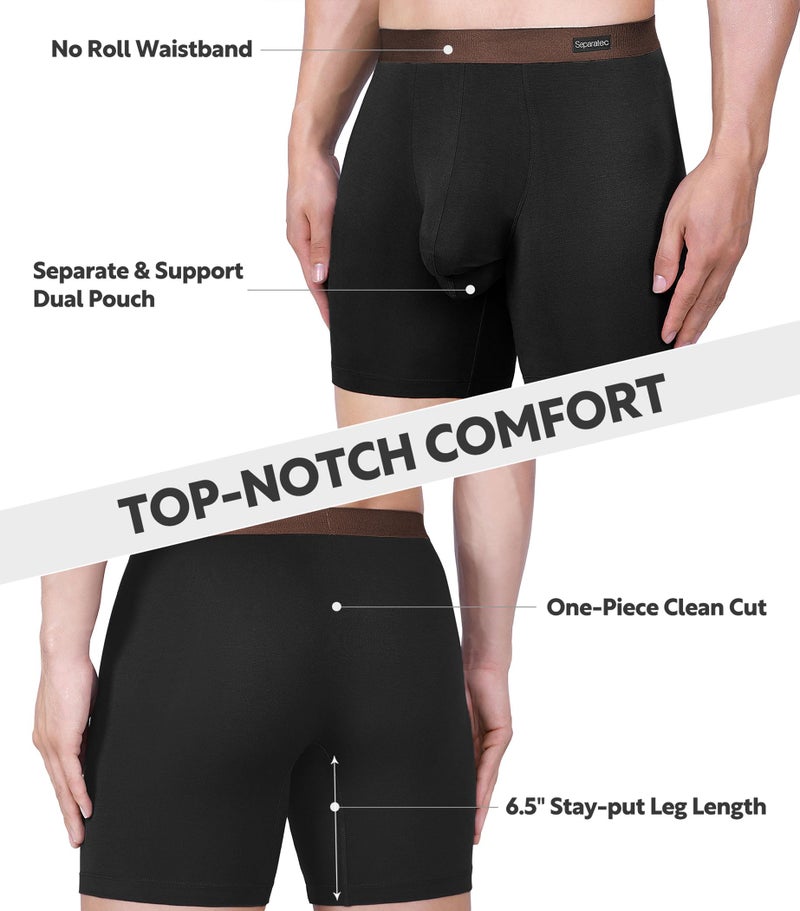 Separatec Mens Underwear with Pouch Moisture Wicking Rayon Made From Bamboo Underwear Men Breathable Boxer Briefs 3 or 6 Pack(L, Black) - Image 5